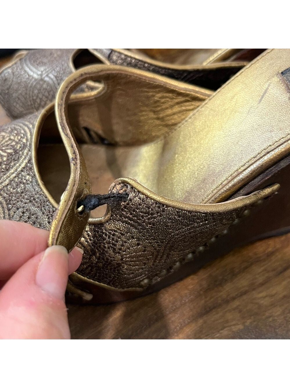 Prada Vintage Gold & Brown Wedge Shoes - Picture 6 of 7